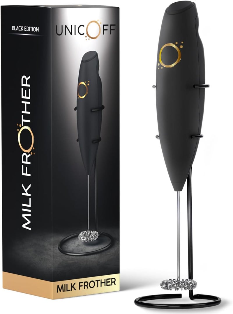 Unicoff Milk Frother Matte Black - Coffee Frother Handheld with Electric Whisk - 19000 rpm - Book Recipes and Stainless Steel Stand Included - Hand Mixer Electric (Matte Black Onyx) - Image 1